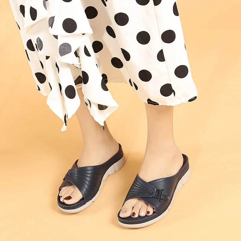 Slip On Round Toed Sandals with Buckles