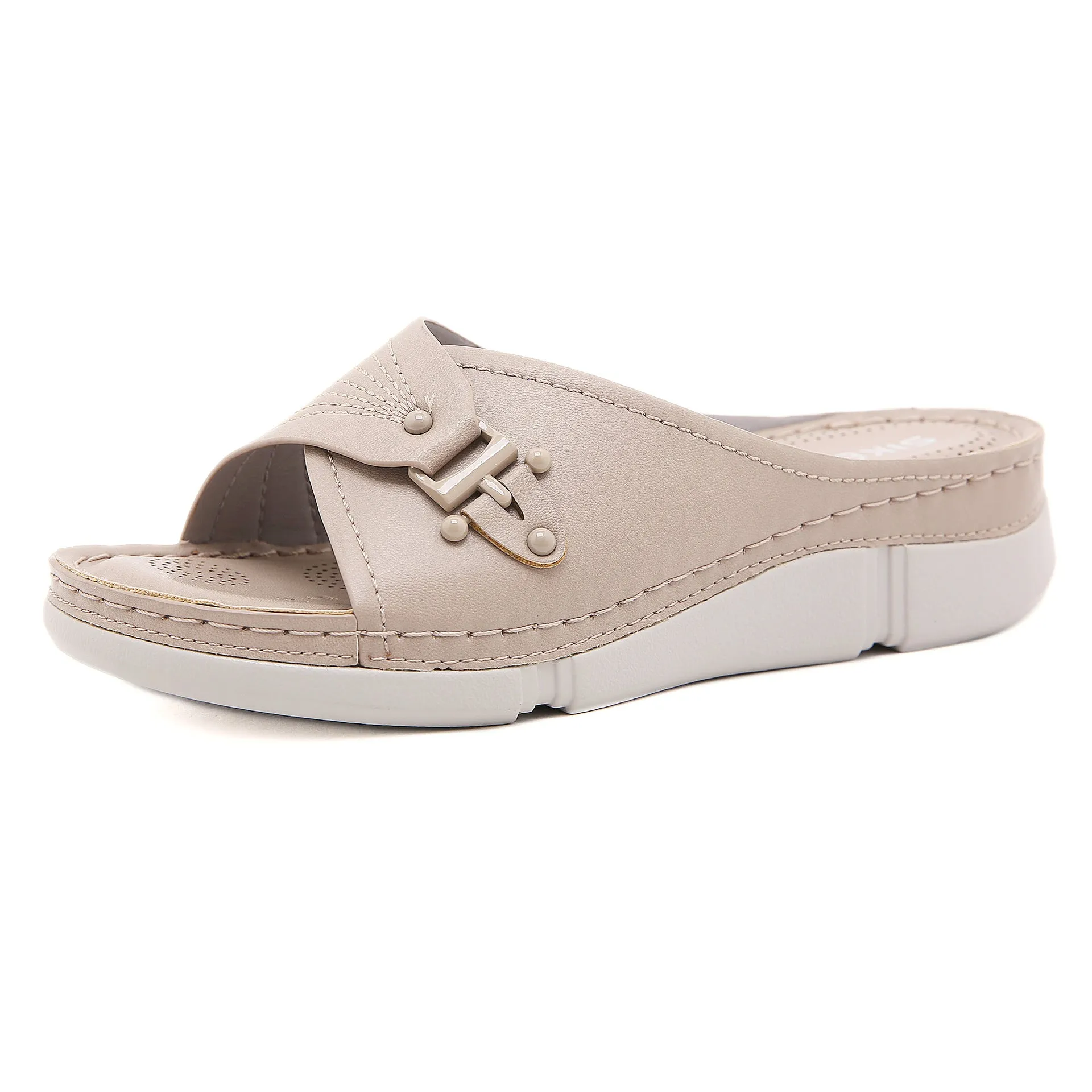 Slip On Round Toed Sandals with Buckles