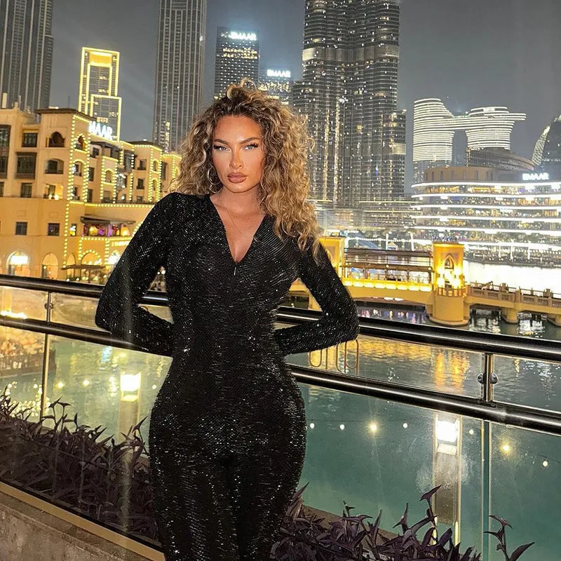 Sophisticated Long Sleeve Black Jumpsuit for Effortless Fall Elegance