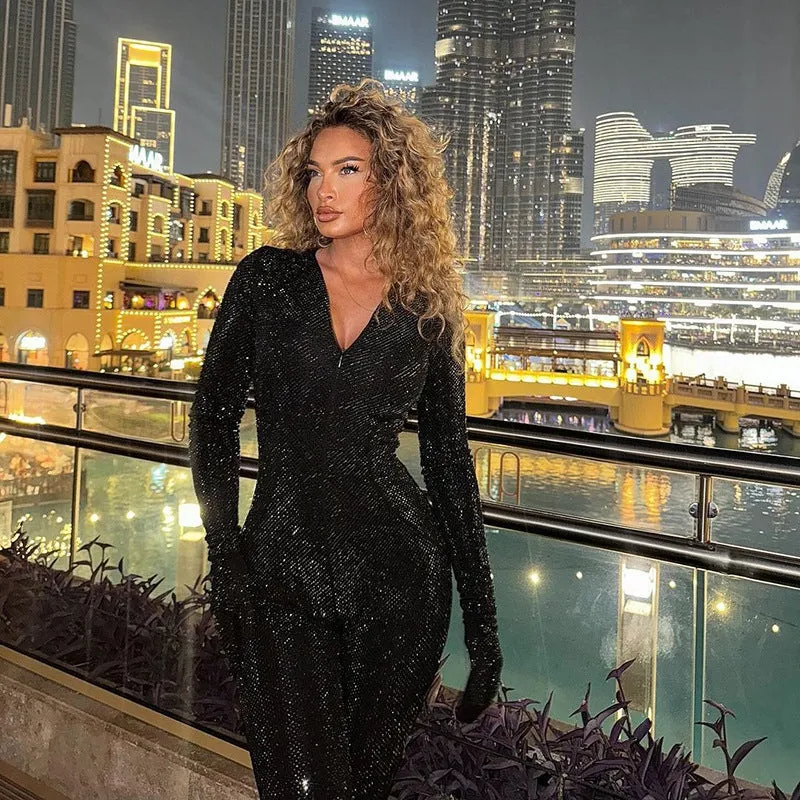 Sophisticated Long Sleeve Black Jumpsuit for Effortless Fall Elegance