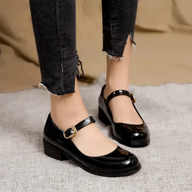 Spring Women's Loafers – Casual Patent Leather Mary Janes, Elegant Strap Flats, Comfortable Dance Shoes, Large Sizes up to 45