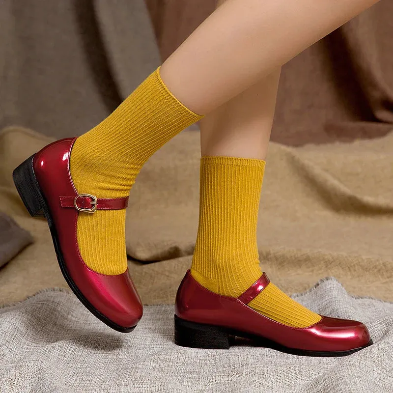 Spring Women's Loafers – Casual Patent Leather Mary Janes, Elegant Strap Flats, Comfortable Dance Shoes, Large Sizes up to 45