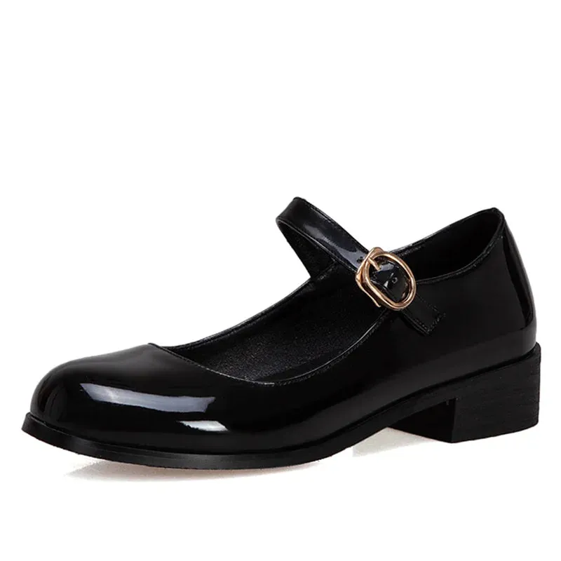 Spring Women's Loafers – Casual Patent Leather Mary Janes, Elegant Strap Flats, Comfortable Dance Shoes, Large Sizes up to 45