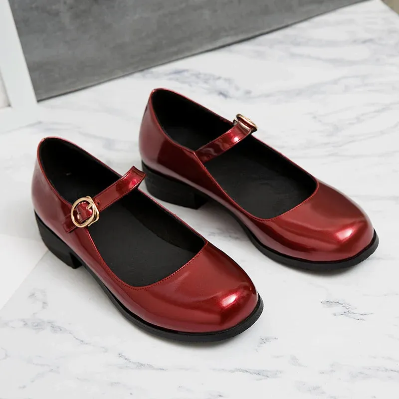 Spring Women's Loafers – Casual Patent Leather Mary Janes, Elegant Strap Flats, Comfortable Dance Shoes, Large Sizes up to 45