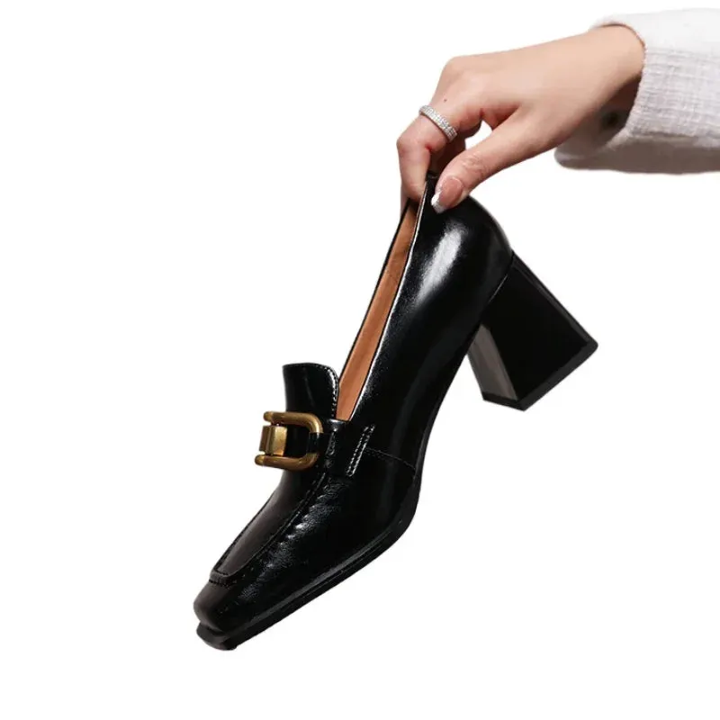 Square High Heels Loafers Women Autumn Chunky Platform Pumps Woman Slip on Black Jk Uniform Shoes Mary Janes Zapatillas Mujer