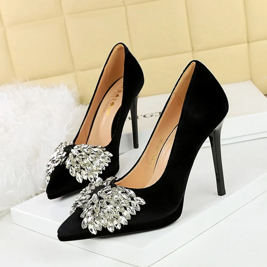 Super High Heel Suede Mature High Heels Rhinestone Bow Stiletto Waterproof Platform Shoes