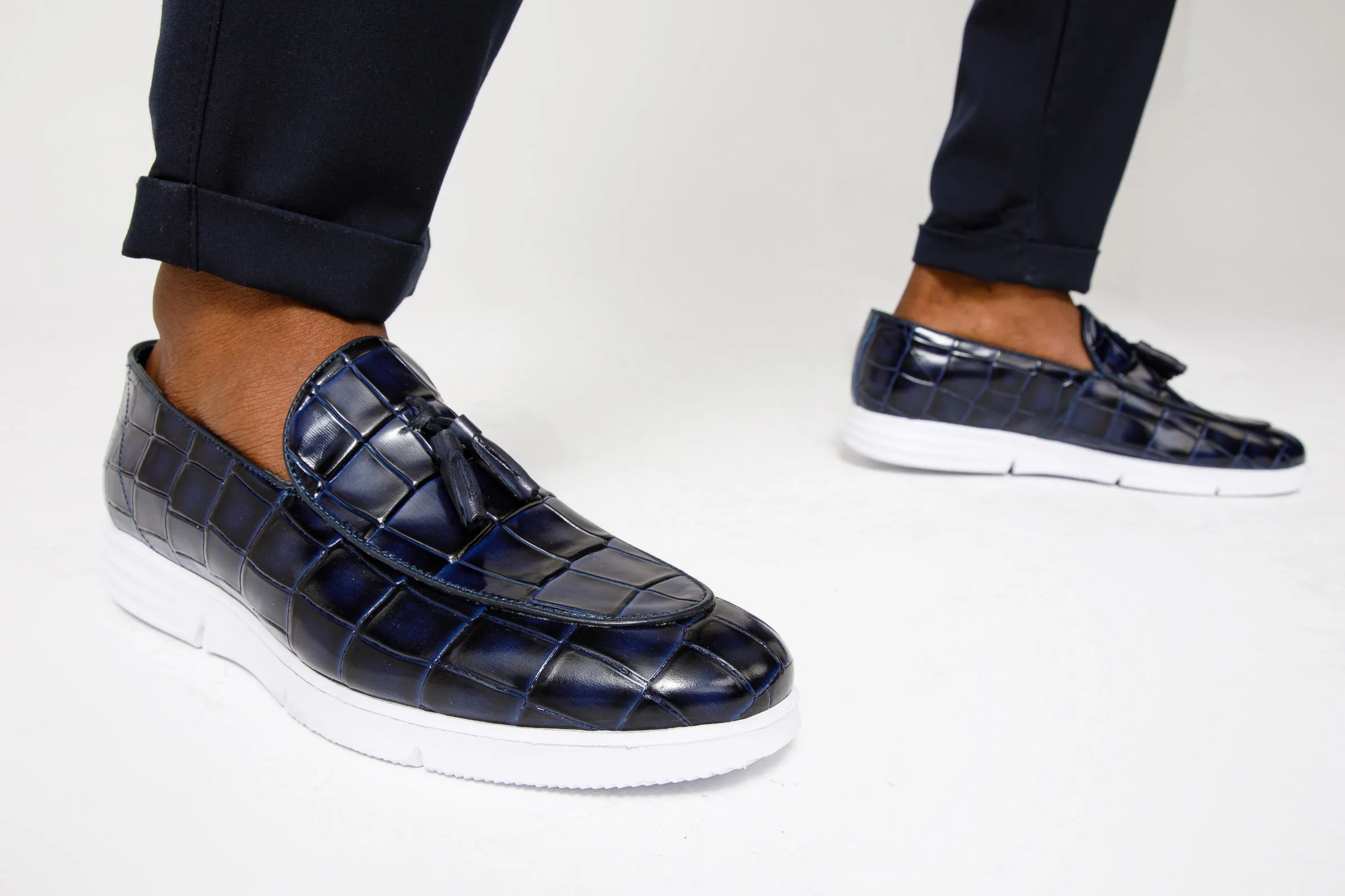 The Parga Navy Blue Leather Tassel Casual Loafer  Men Shoe Final Sale!