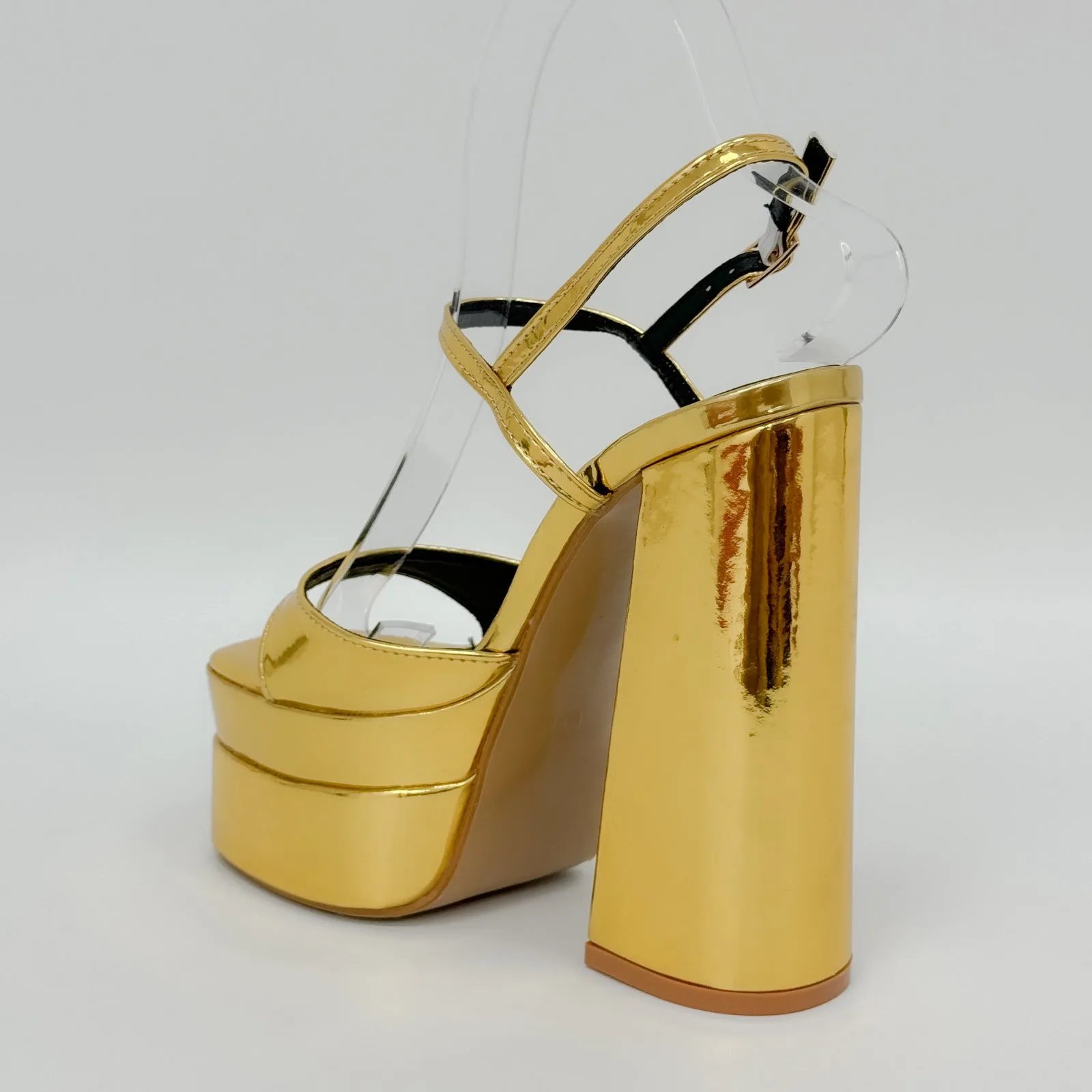 Thick High Heel Gold Silver One Word Waterproof Platform Square Toe Platform Size Shoes