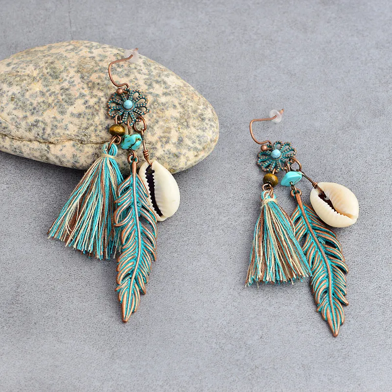 Turquoise Feather Earrings