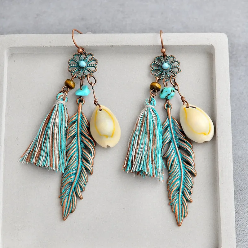 Turquoise Feather Earrings