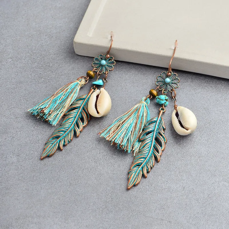 Turquoise Feather Earrings