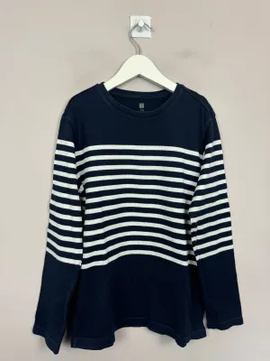 Uniqlo light weight navy stripe jumper 9-10y