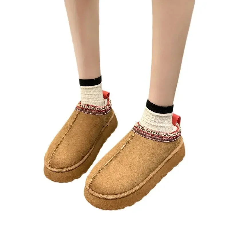 Winter Warm Snow Boots Women Chunky Platform Plush Ankle Boots for Woman Suede Cotton Padded Shoes Waterproof Slippers Loafers