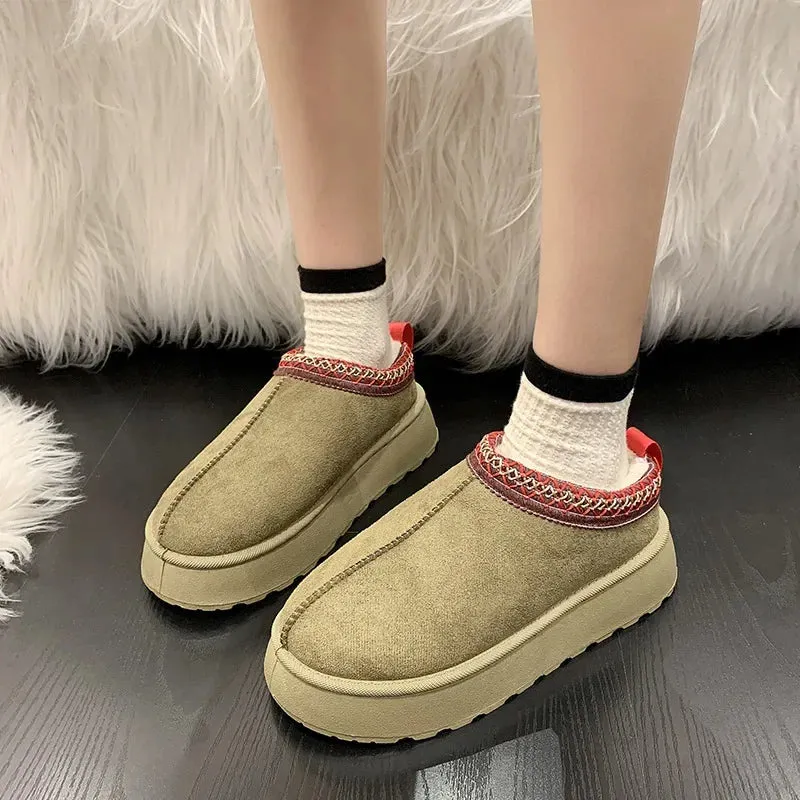 Winter Warm Snow Boots Women Chunky Platform Plush Ankle Boots for Woman Suede Cotton Padded Shoes Waterproof Slippers Loafers