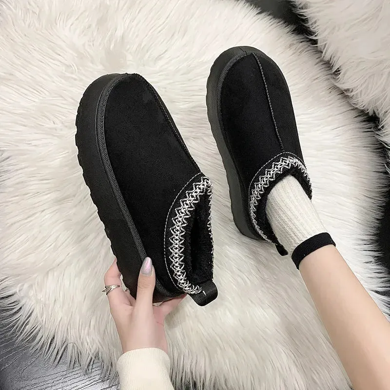 Winter Warm Snow Boots Women Chunky Platform Plush Ankle Boots for Woman Suede Cotton Padded Shoes Waterproof Slippers Loafers