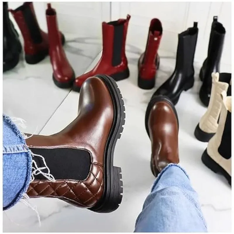 Womens MidCalf Lug Sole Chunky Heel Chelsea Boots